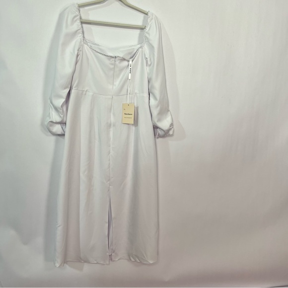 White Off Shoulder or Square Neck Long Sleeve Dress Pearl Neck Trim sz 16 NWT - Picture 3 of 6